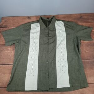 Steady Classics Men's Short Sleeve Button Up Shirt 3X Olive Green Panel Design